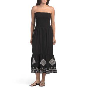 COLOURBROOKE Black Embroidered Strapless Cover-up Dress